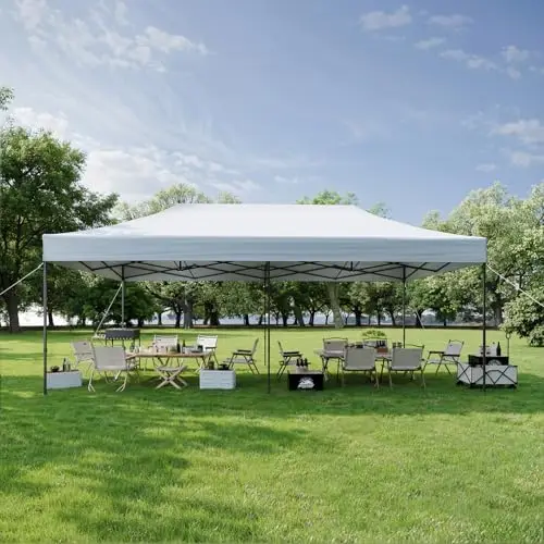10x20 Pop Up Canopy, Outdoor Canopy Tent with Roller Bag, White | Easy Instant Setup Commercial Party Tents for Wedding