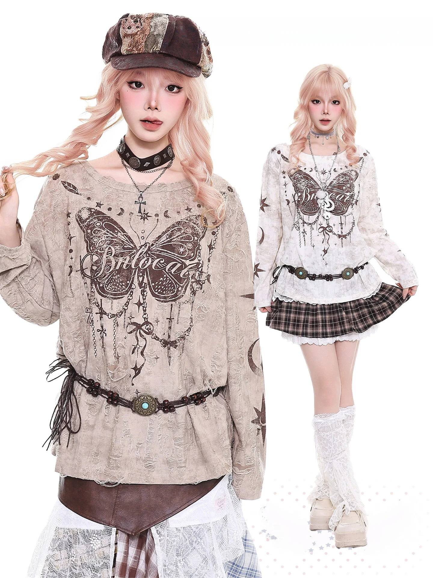 

YO Meraud Orange Marmalade Vintage Pattern Long Sve Loose Casual Women's T-irt Spring Slimming Top