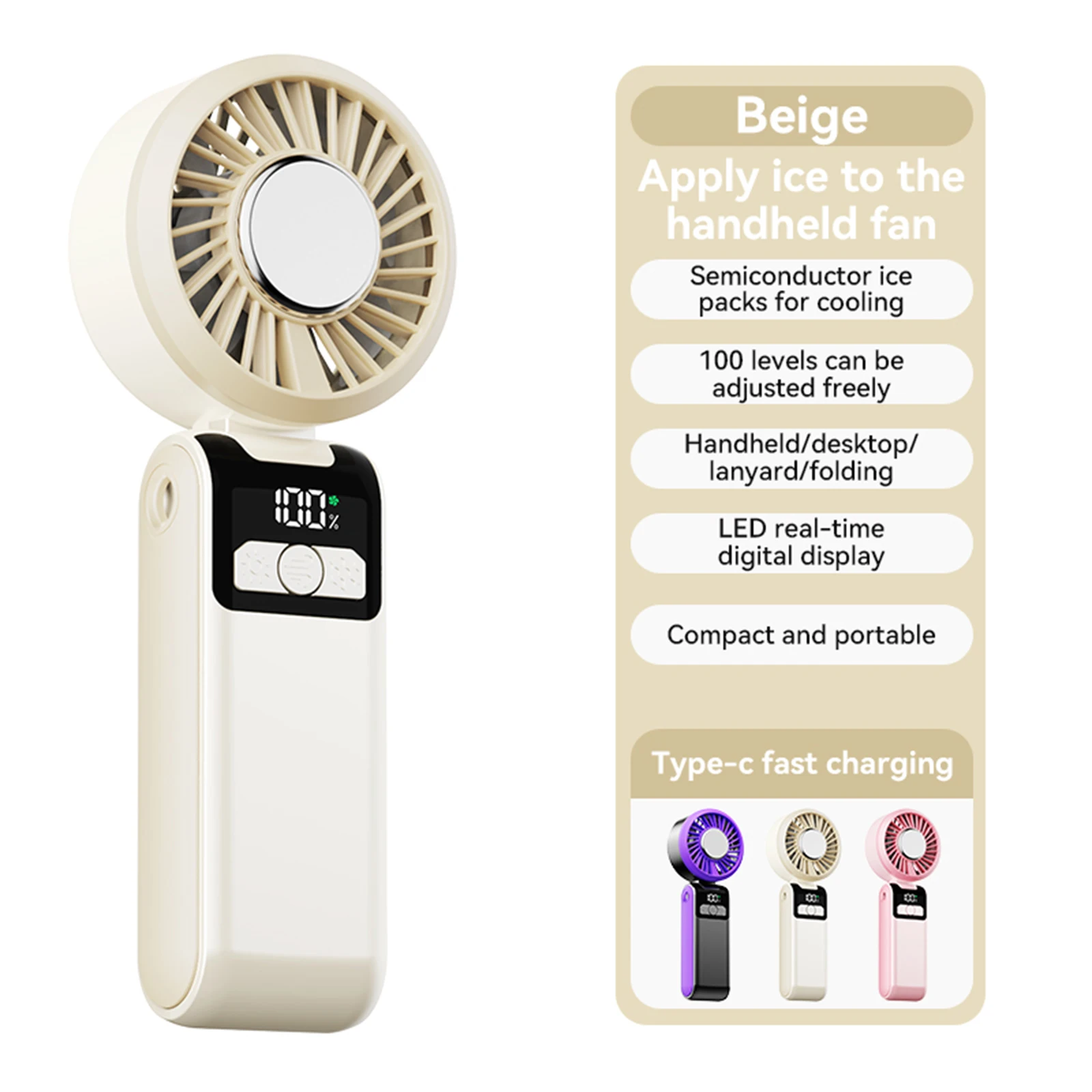 

90° Rotatable Neck Hanging Handheld Fan with Lighting & High-Speed Cooling, USB Charging Port