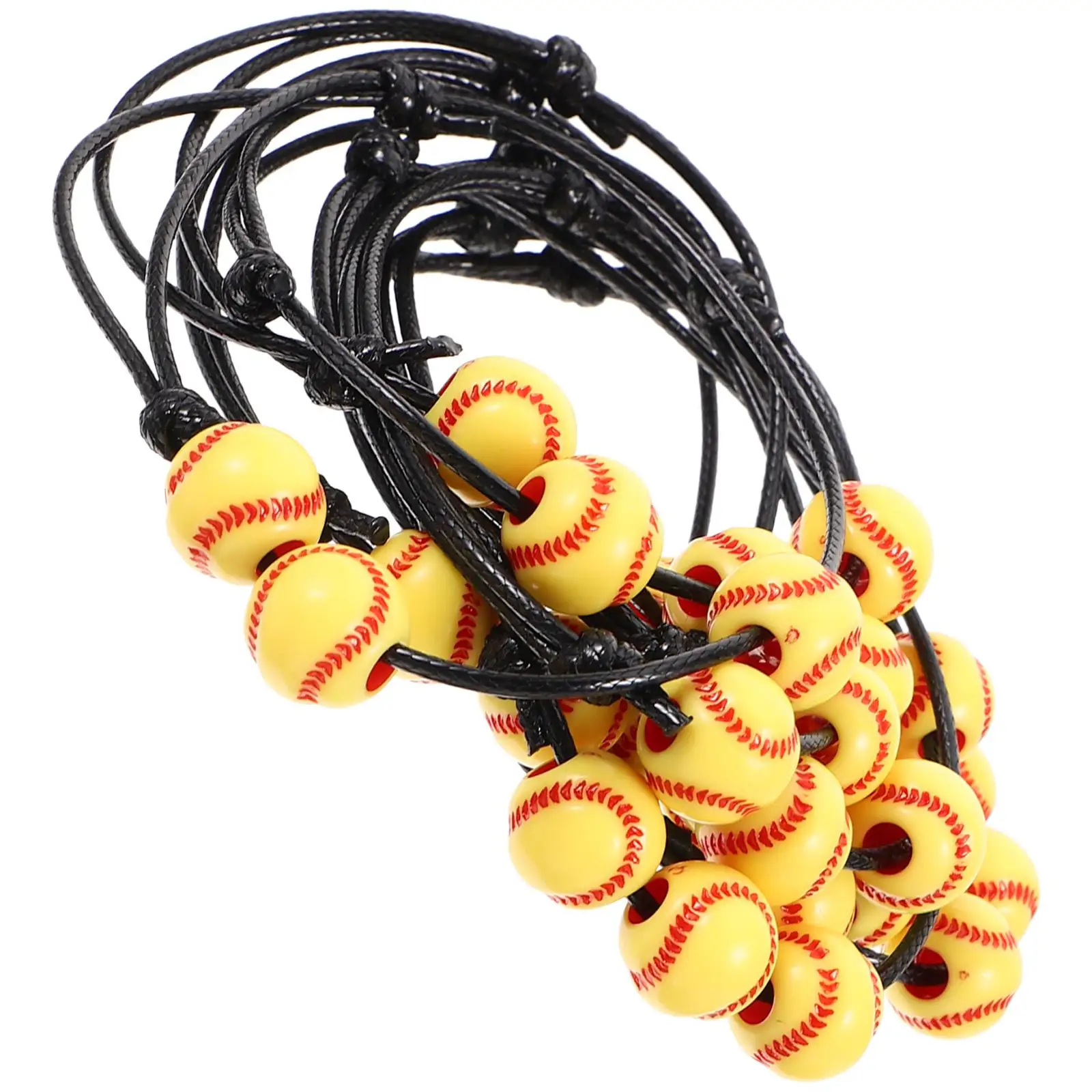 

10 Pcs Adjustable Waterproof Hand Rope Sports Ball Charm Bracelet Braided Wristband Black Cord Baseball Beads Softball Favors