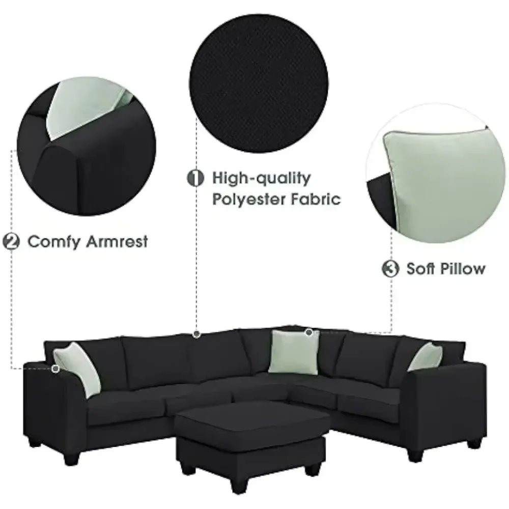 Living Room Sofa, Modern Large U, 7 Seat Fabric Set with Movable Ottoman, U Shape Sectional Sofa Corner Couch, Sofas