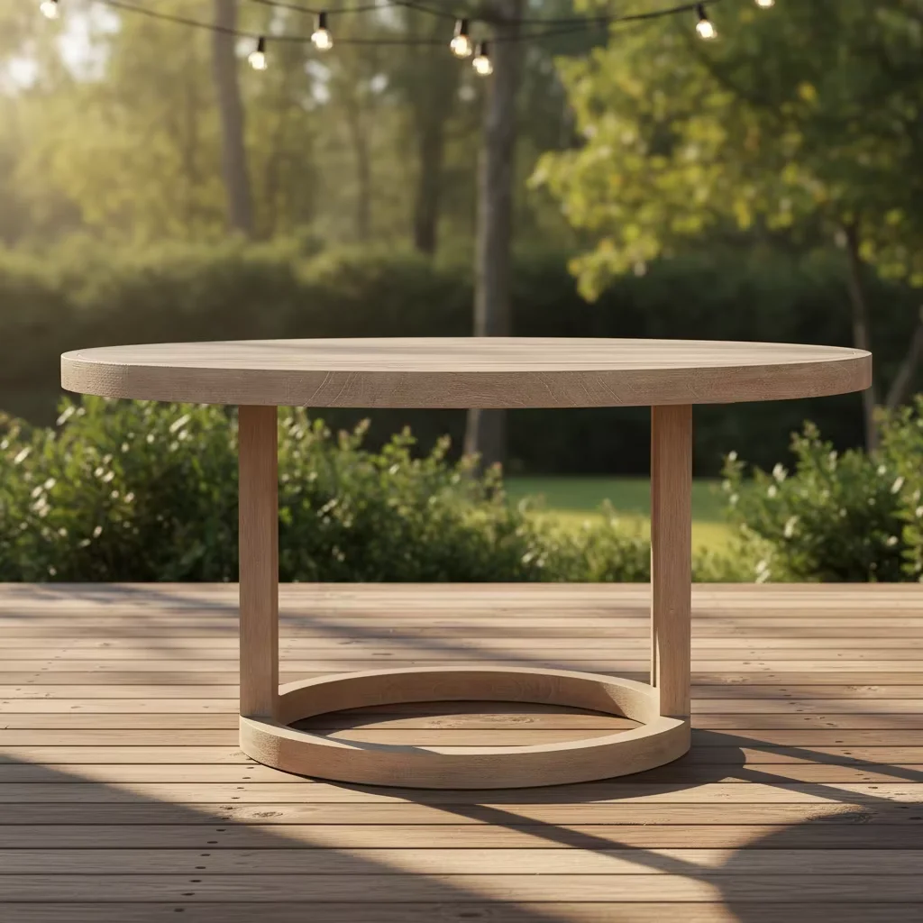 #Natural Solid Wooden Garden Round Dining Outdoor Table Teak With Chairs