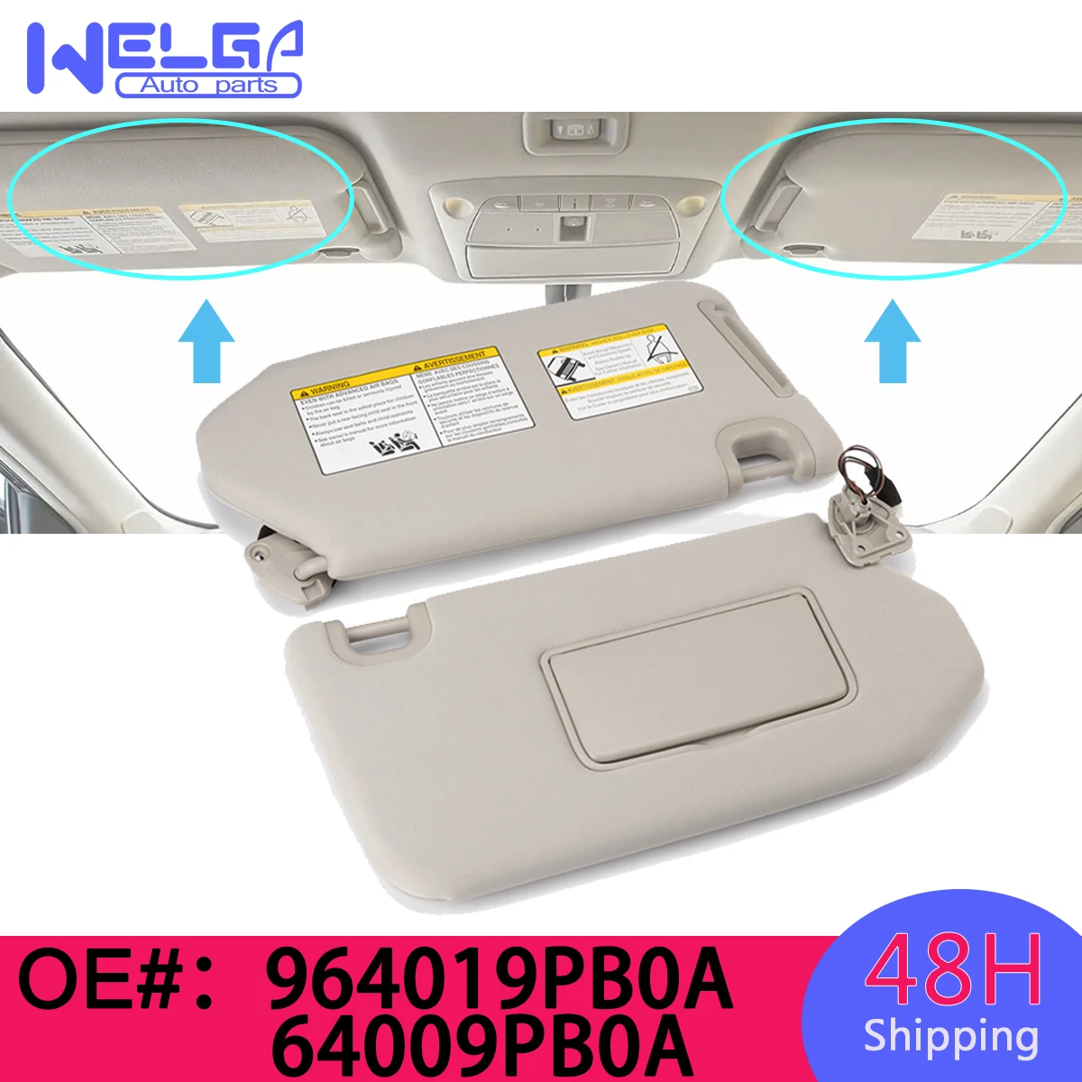 

Left Right Sun Visor Shade Side With Mirror Lamp 964009PB0A 964019PB0A For Nissan Pathfinder 13-18 Infiniti QX60 14-17 JX35 2013