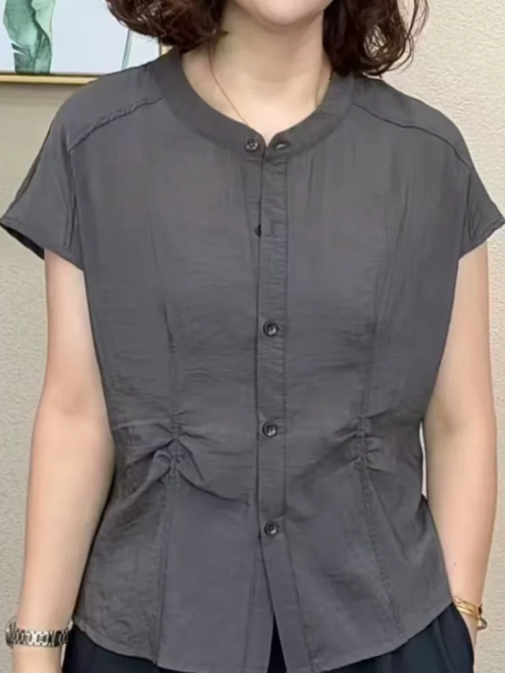 

Новый летний модный круглый плиссированный свободный утягивающий универсальный молодежный однотонный топ Ne Svel для женщин irt