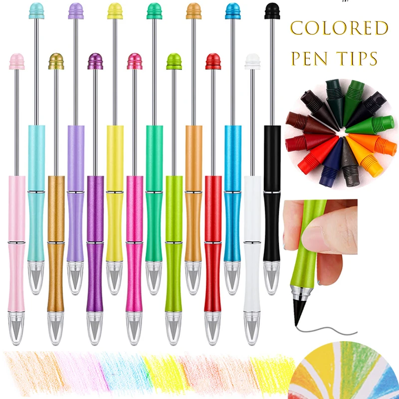 

12pcs pen+60pcs Colored Pen Tips Set Bead Infinity Pencils Art Supplies Beadable Eternal Kids Pencil Cute Korean Stationery