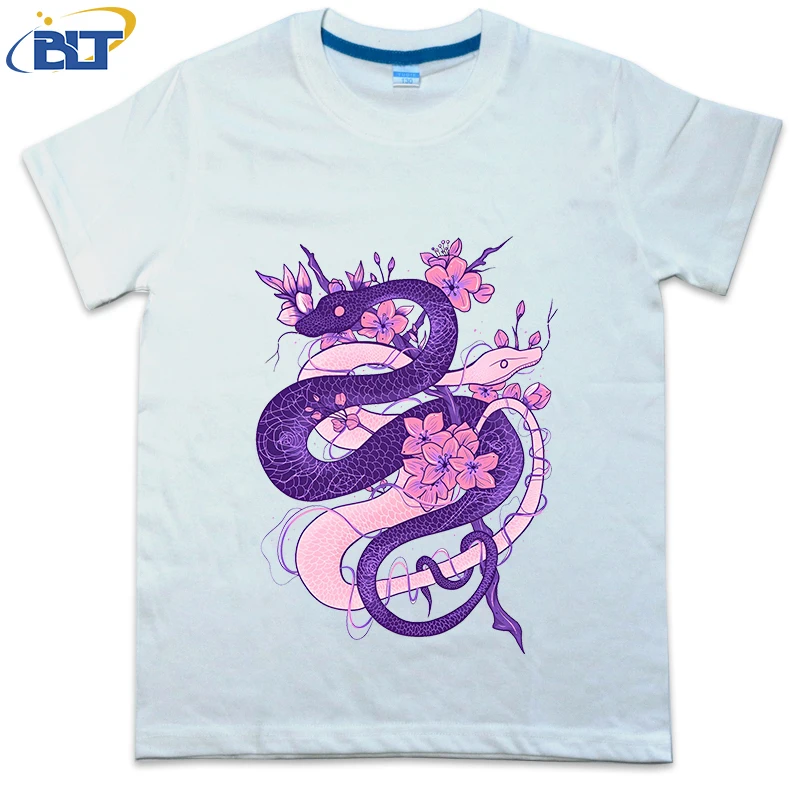 

Twin Snakes printed kids T-shirt, summer cotton short-sleeved casual top, suitable for both boys and girls