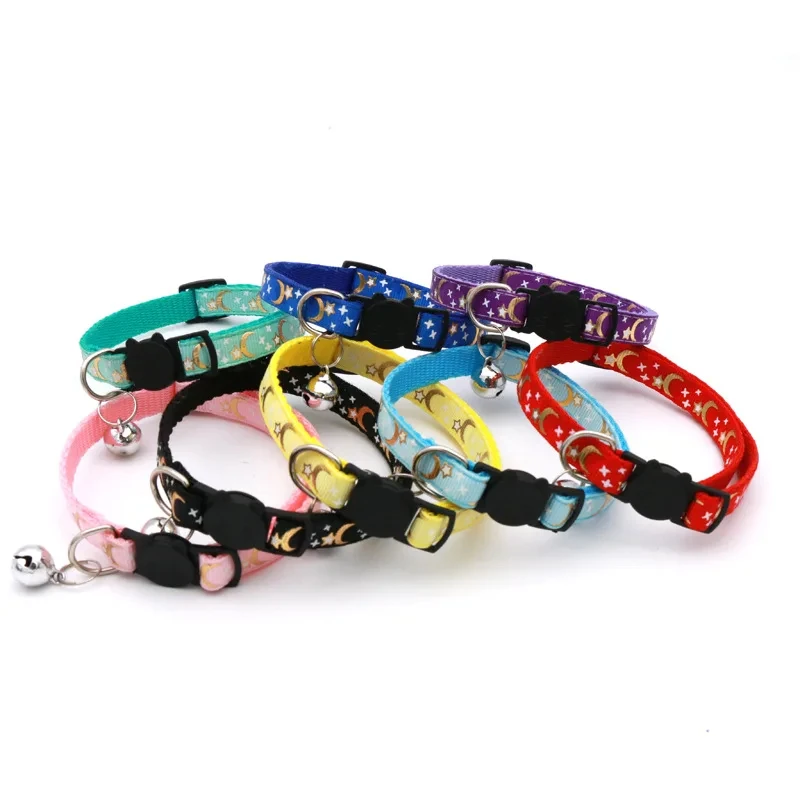 Pet Collar With Bell Cartoon Star Moon Dog Puppy Cat Kitten Collar Adjustable Safety Bell Ring Necklace Pet Accessories