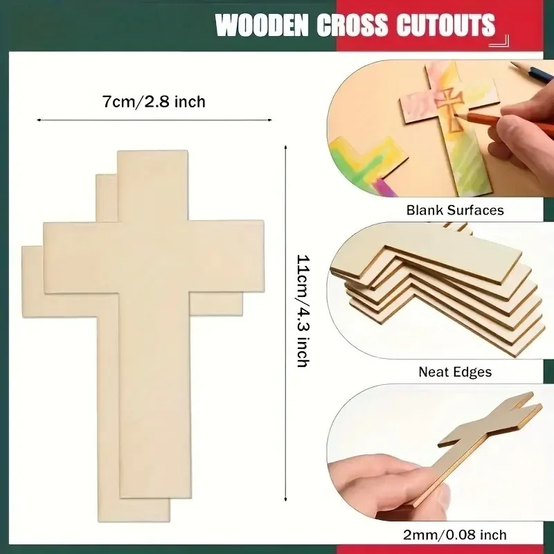 10pcs Wooden Cross Ornaments To Paint Easter Spring Decoration Cross Cutouts Unfinished for Home Crafts Hanging