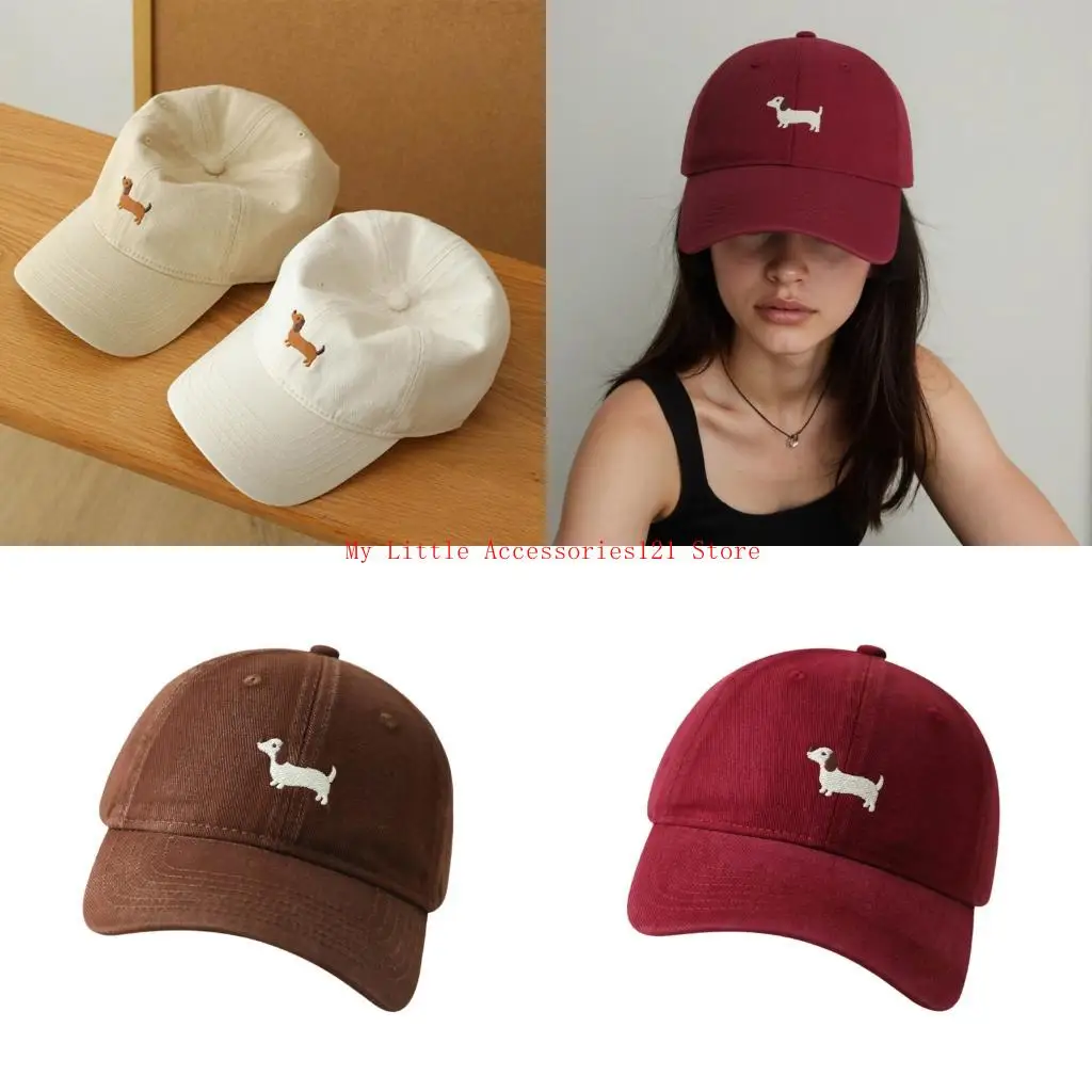 

Adorable Dog Embroidery Cotton Baseball Hat With Fit Strap Casual Sports