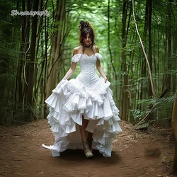 Gothic Steampunk Wedding Dresses 2025 Tiers Ruffles Pleats A Line High Low Alternative Gown White Customized Women Dress