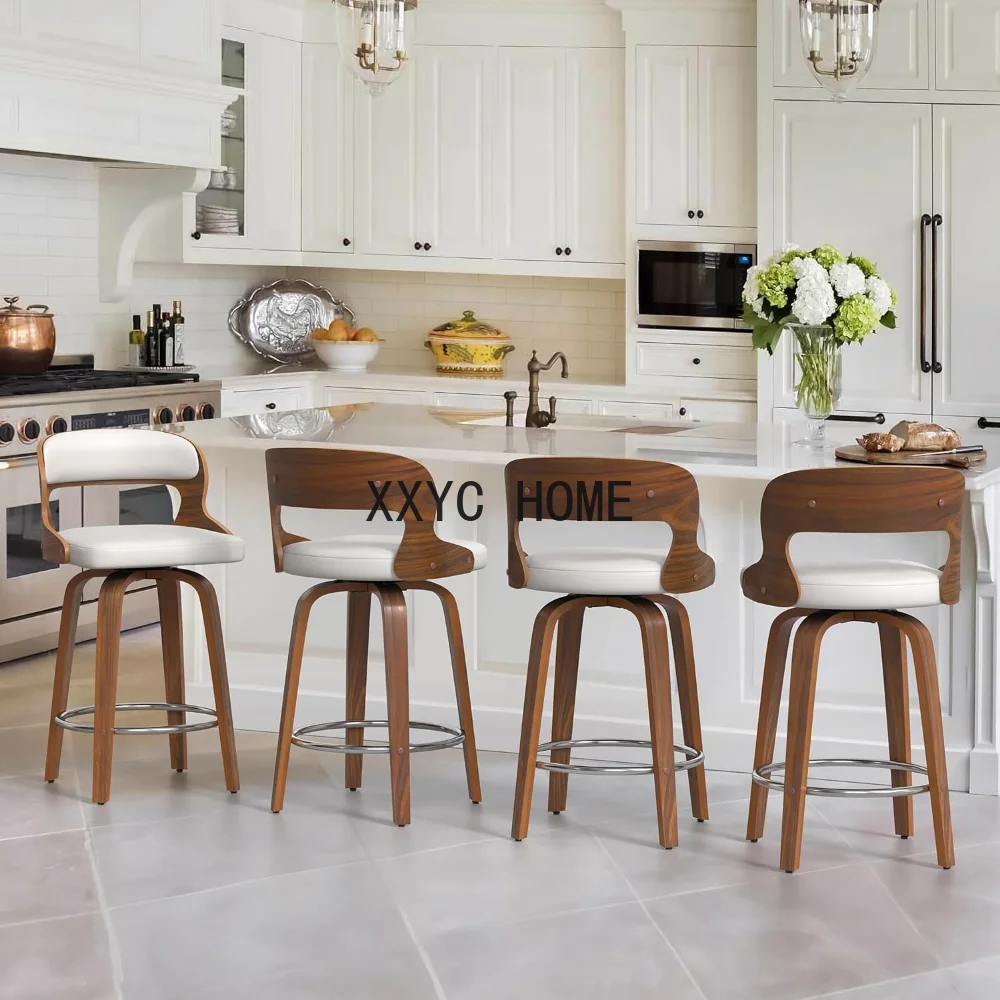 Falso couro giratório Counter altura Bar fezes, Mid Century Bar Stool, 26 polegadas, conjunto de 4