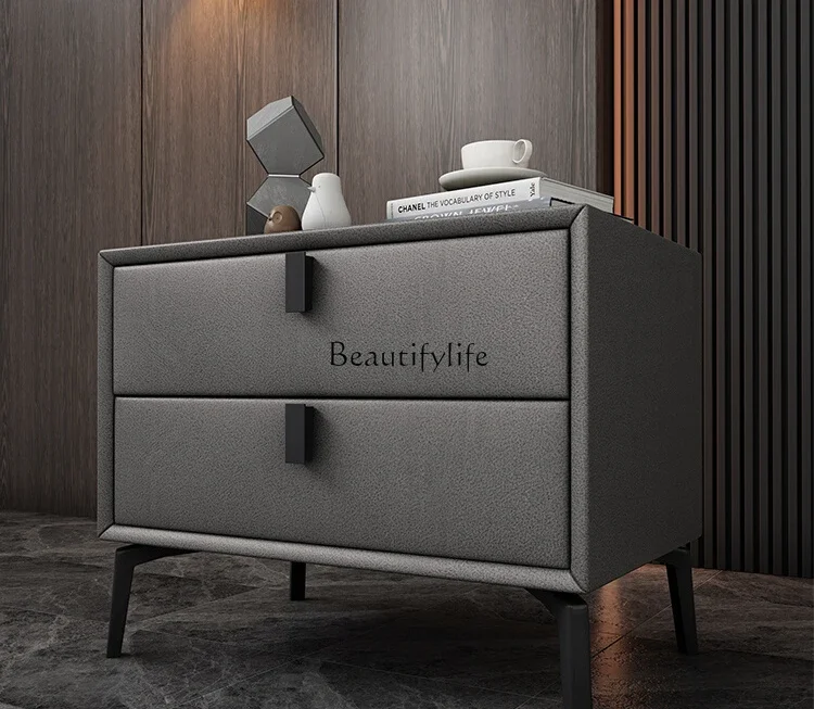 Modern light luxury shelf solid wood Italian bedroom bedside table