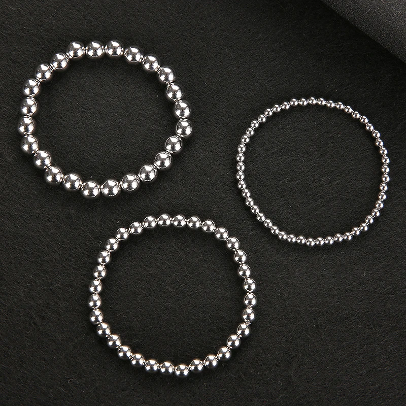 Fashion Jewelry Women Gifts Waterproof Metal Steel Ball High Quality Smooth Diameter 3-4-6-8mm Elastic Stainless Steel Bracelet