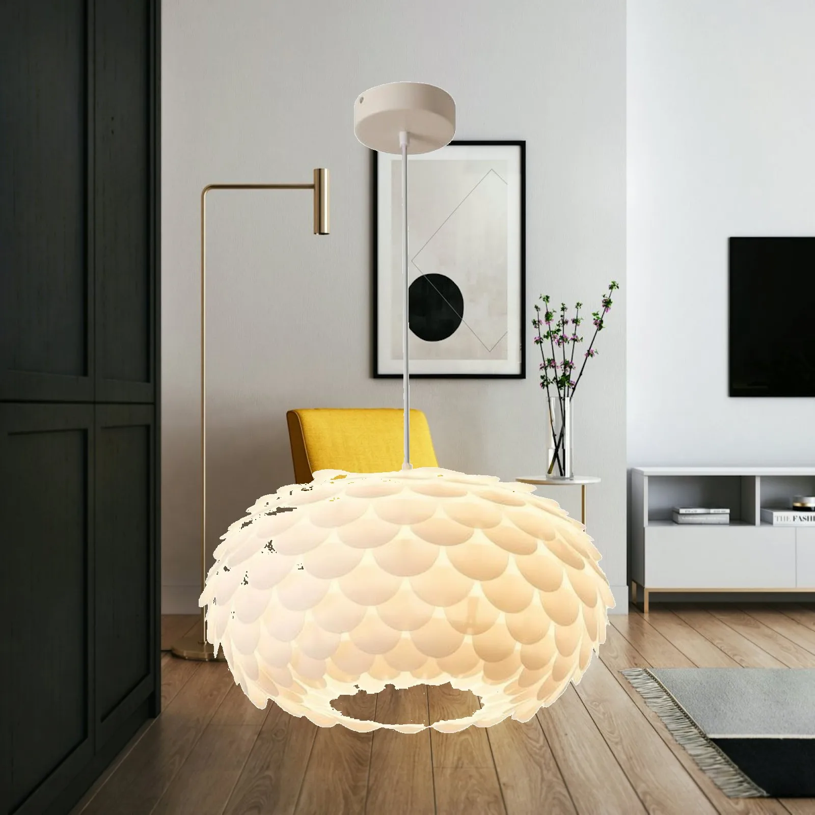 Decorative Ceiling Pendant Light in Cream White Shade for Small Bedroom Cozy Ambience
