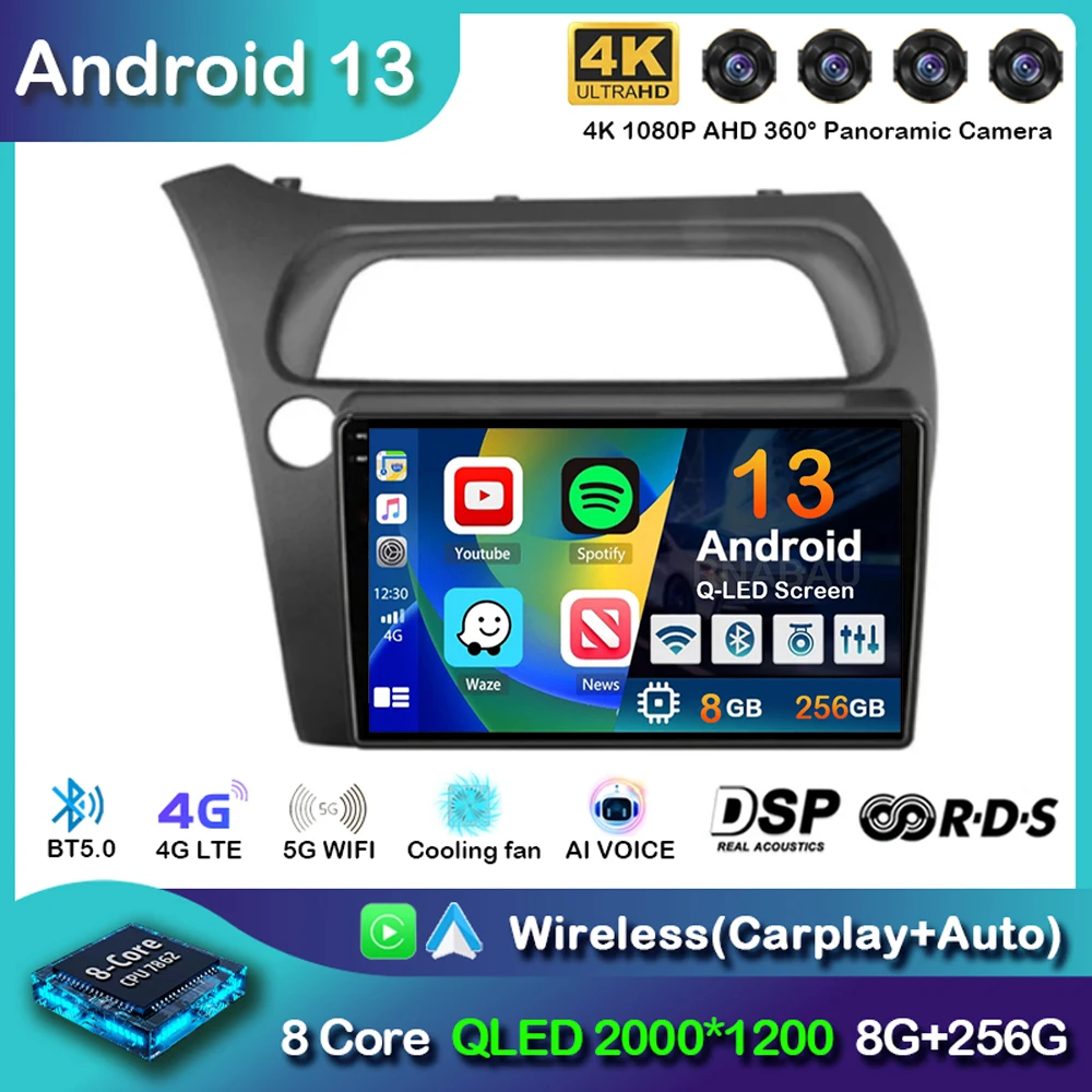 

Android 13 Carplay Car Radio Car Stereo For Honda Civic Hatchback 2006 - 2011 Multimidia Video Player 2 din DVD Head Unit Stereo