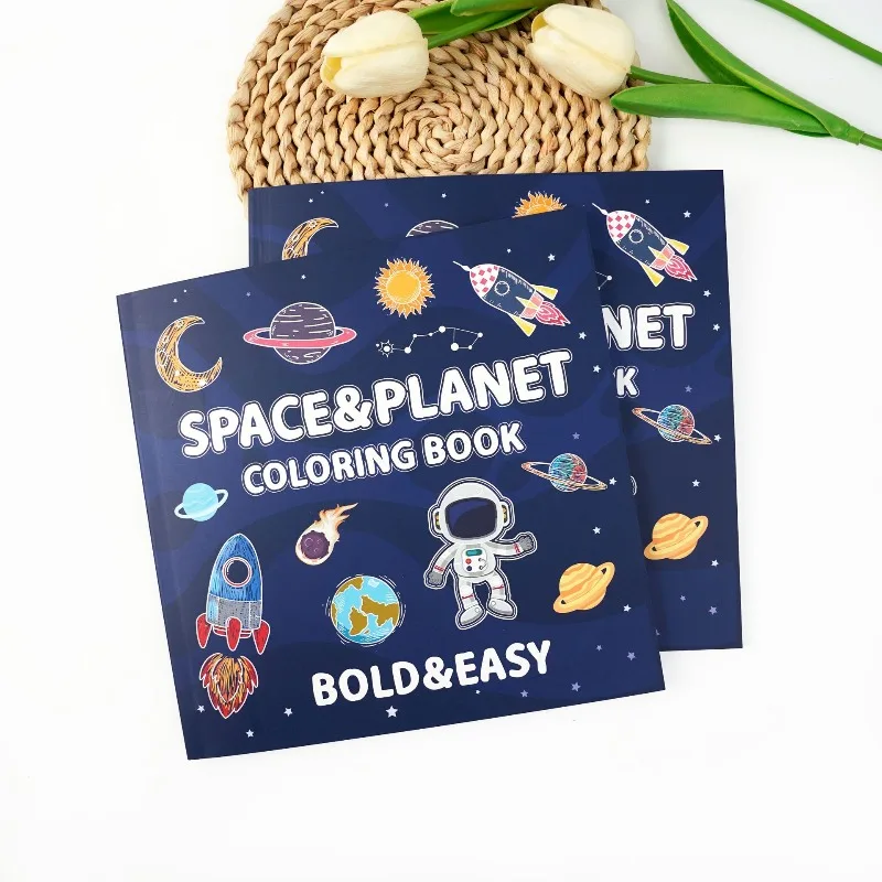 Libro para colorear de dibujos animados del universo espacial del planeta, 40 páginas, Doodle para colorear para niños, aprendizaje, actividad de astronomía, juego de regalo artístico, descomprimido