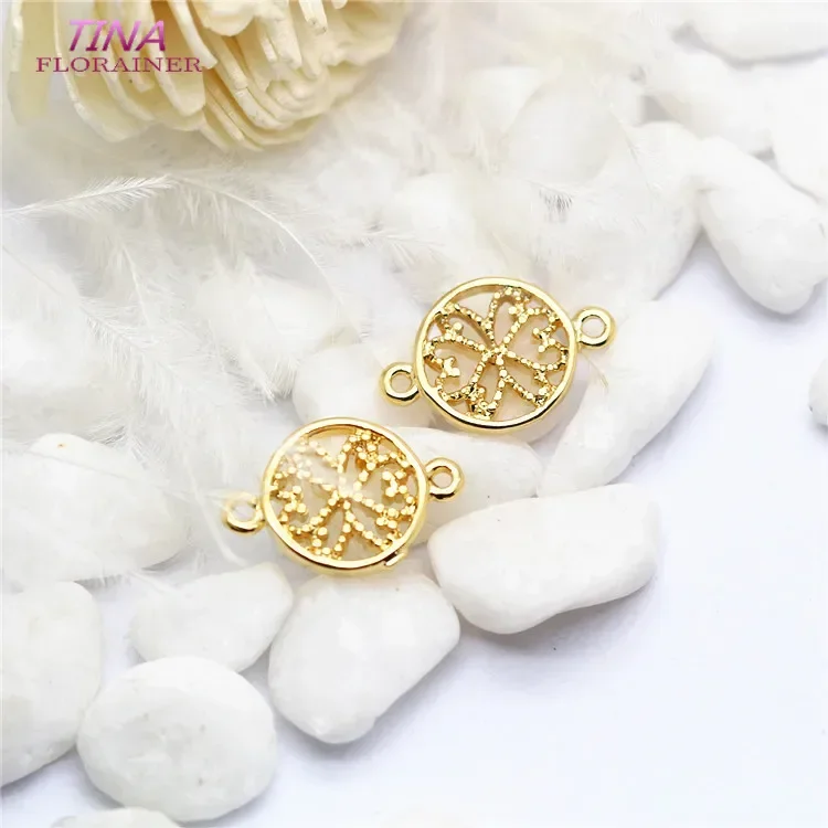 10PCS 9x13MM 14K Gold Farbe Überzog Messing Runde Blume Verbinden Charms Ohrringe Stecker Schmuck Machen diy liefert Erkenntnisse