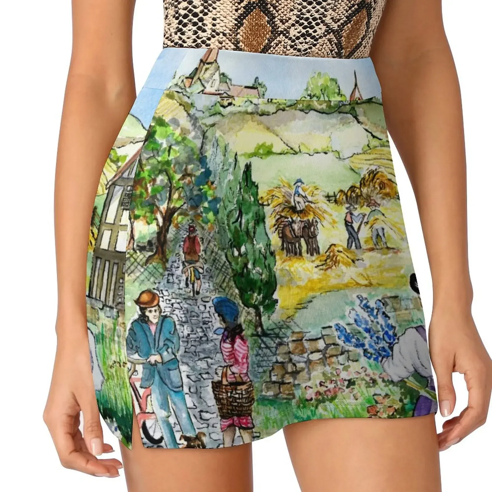 

European Village Watercolor Sketch Mini Skirt outfit korean style Korean clothing
