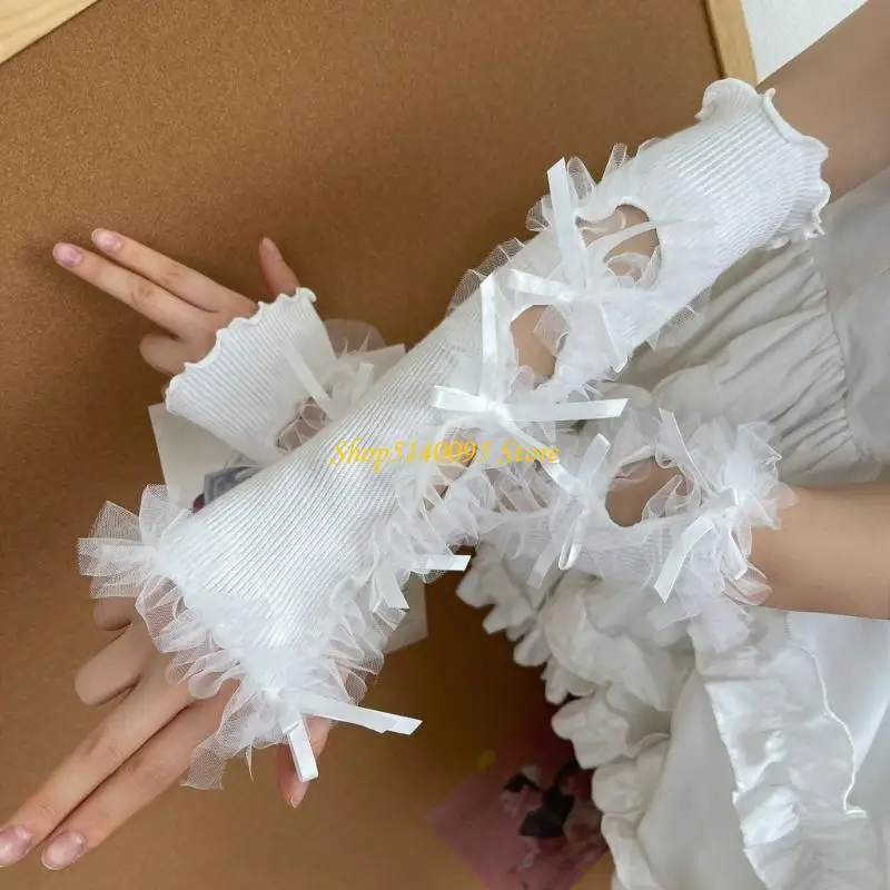 dxaeレースフィンガーレスグローブゴシックハロウィーンダンスコスチューム用の長いバレエ袖