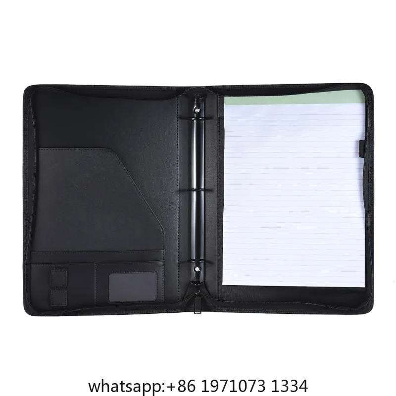 M70039 Multifunctional Professional Business Portfolio Padfolio Folder Document Case Organizer A4 PU Leather Zippered Closure