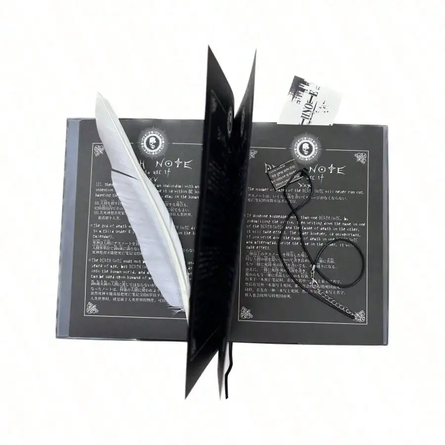Glossy Notebook Set - Anime Black Notebook + Necklace + Quill Pen Set, Themed Costume Accessory, Suitable For Teenagers, Christmas Gift, Student Gift, Cosplay Prop Gift.