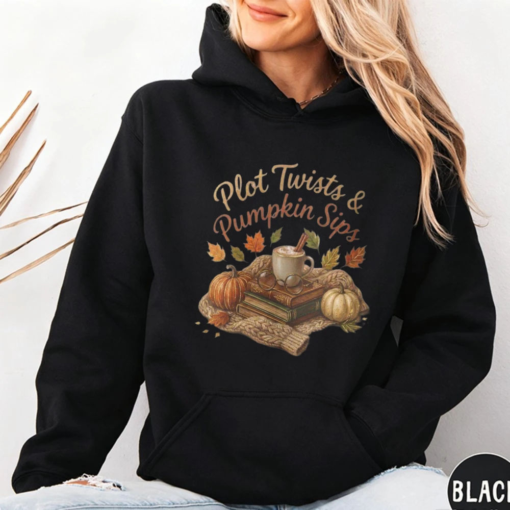 Plot Twists and Pumpkin Sips Sweatshirt Fall Reading Crewneck Book Lover Autumn Pullovers Cozy Reader Gift Pumpkin Spice Hoodies