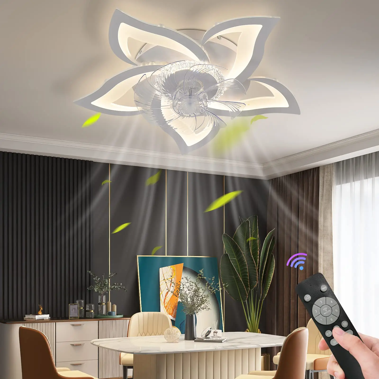 

Modern LED Ceiling Fan With Light App and remote Control Mute Adjustable Dimmable Ceiling Lamp for living room Bedroom Decor