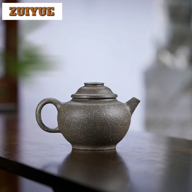 210ml Yixing Purple Clay Teapots Handmade Large Wheel Pot Raw Ore Coarse Sand Steel Grey Section Kettle Zisha Tea Set Drinkware