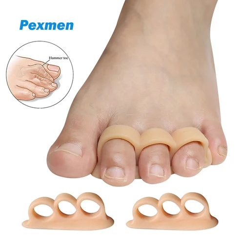 Pexmen 2/4 Uds. Corrector de punta de martillo, alisadores de dedos de Gel con 3 bucles separadores, realzan la garra rizada torcida doblada y los dedos de martillo