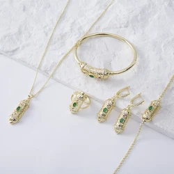 Hot Selling Accessory Wedding Jewelry Set For Women Green Decorative Stone Hollow Round Necklace Bracelet