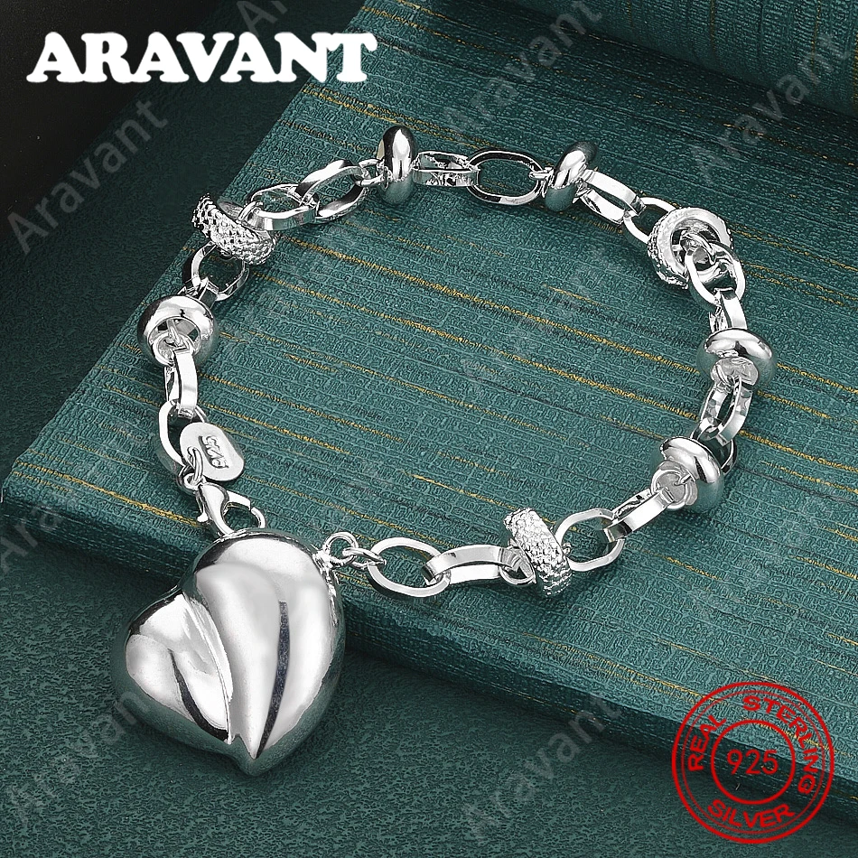 925 Sterling Silver Heart Gear Bracelet For Women, Commuter Accessories, Christmas Gifts, Jewelry