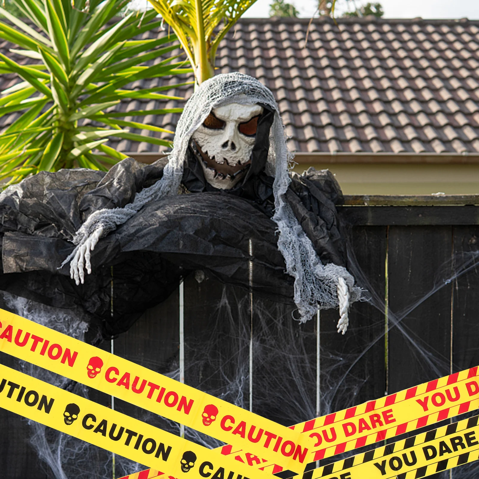 4 قطعة أشرطة تحذير الهالوين متينة وخفيفة الوزن لتزيين احتفالي بار Ktv دعائم منزل مسكون خط تحذير لوازم الحفلات #4