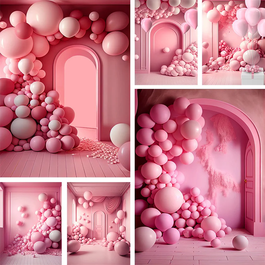 

Mehofond Photography Background Pink Indoor Arch Door Balloons Kids Adult Birthday Wedding Portrait Decor Backdrop Photo Studio