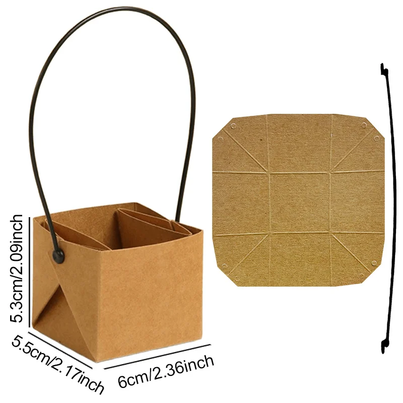 12PCS Brown Kraft Paper Succulent Planter Box With Handle, Mini Seedling Pot For Cactus Balcony Garden ZYF