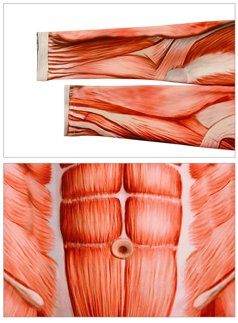 筋肉プリントボディジャンプスーツ 3D ハロウィンパーティー弾性人体解剖学ボディロングボディスーツコスプレ衣装キャットスーツ
