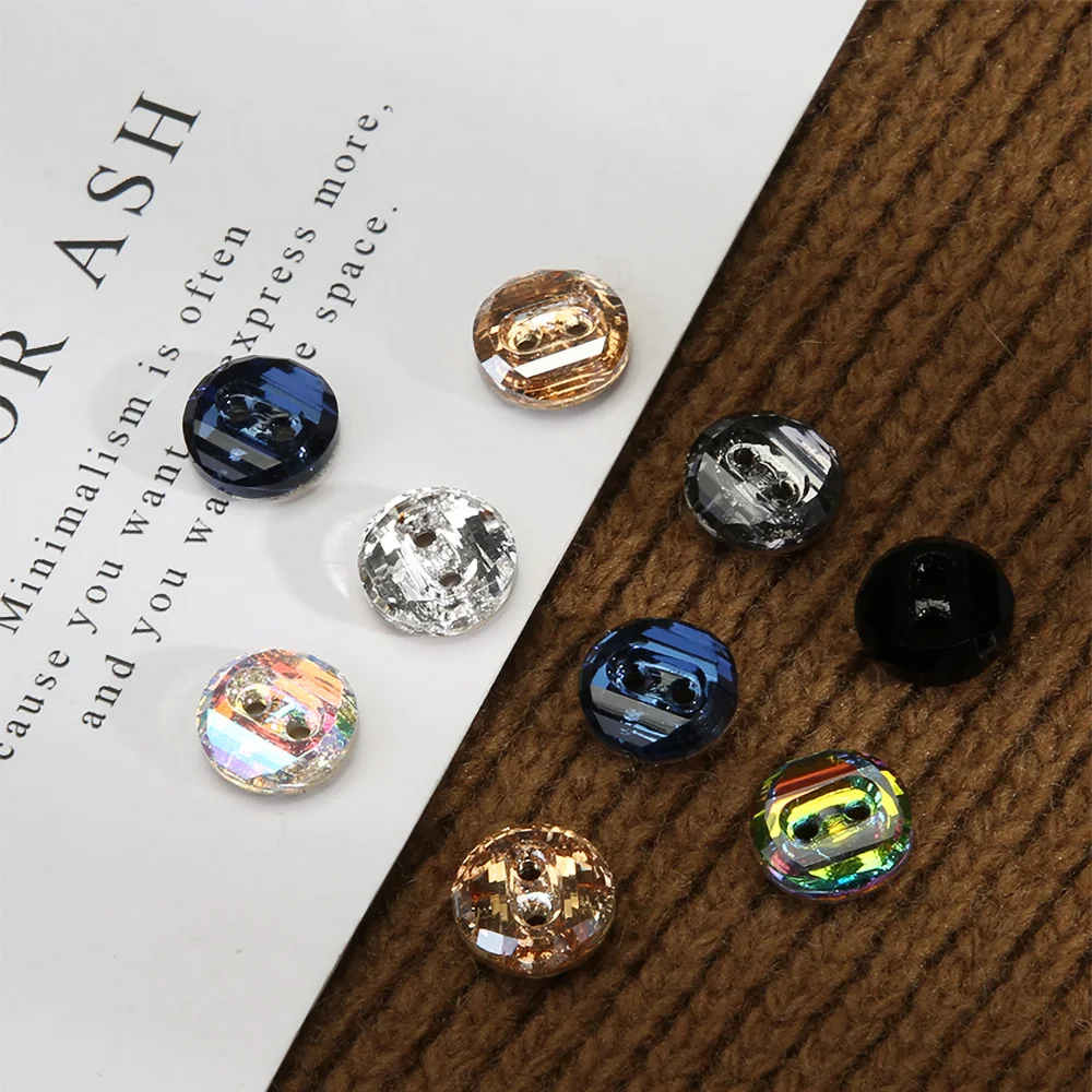 High-end 10MM Women's Two Eyes Glass Crystal Buttons for Clothes Shirts Decorative Applique Chiffon Dress,10 Pieces