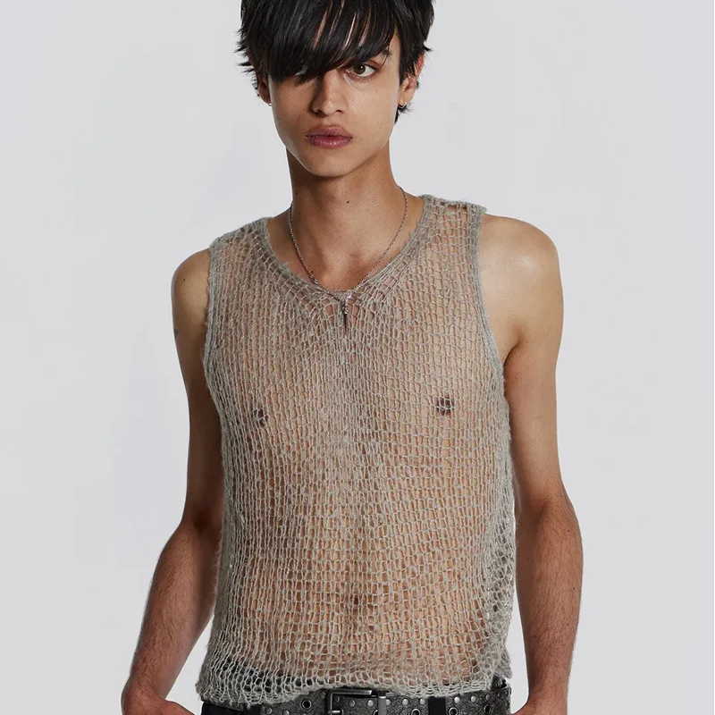

Sexy Men's Vest Personality Hollow Transparent Vest Fashion Design Trend Top