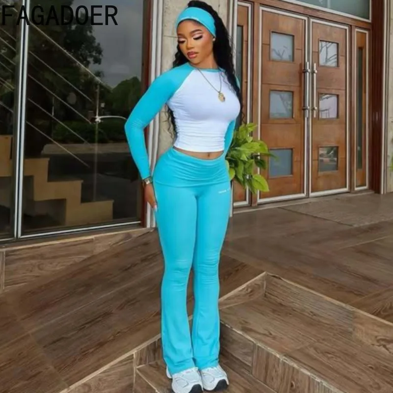 FAGADOER Casual 2 Pieces Set for Woman Long Sleeve Round Neck T-Shirt and High Waist Pants Matching Tracksuits Female Sportswear - Image 4