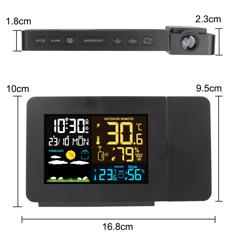 Digital Alarm Weather Station Indoor Outdoor Snooze Temperature With Time Projection EU LED Table Clock Humidity