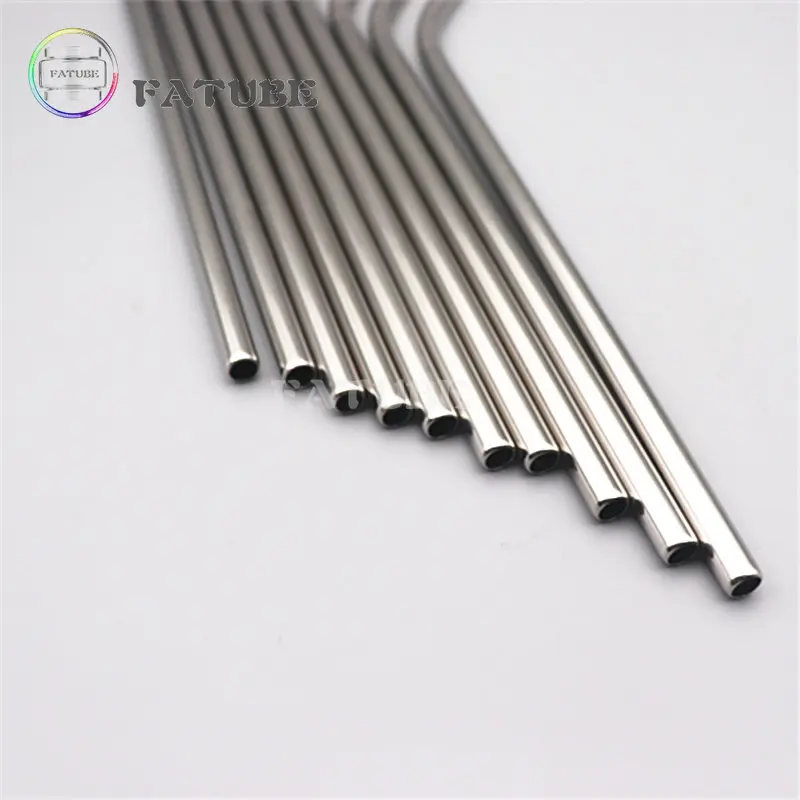 10PCS Fatube stainless steel Straw Curved Straws Straight  Silvery