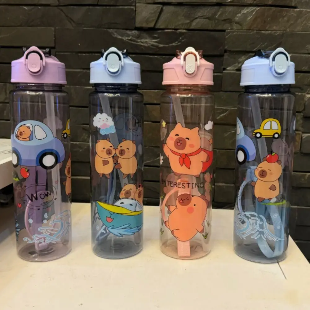 

500ml Capybara Water Bottles Cute Large Capacity Transparent Plastic Cup Straw Cup Cartoon Capybara Drinking Bottle Summer