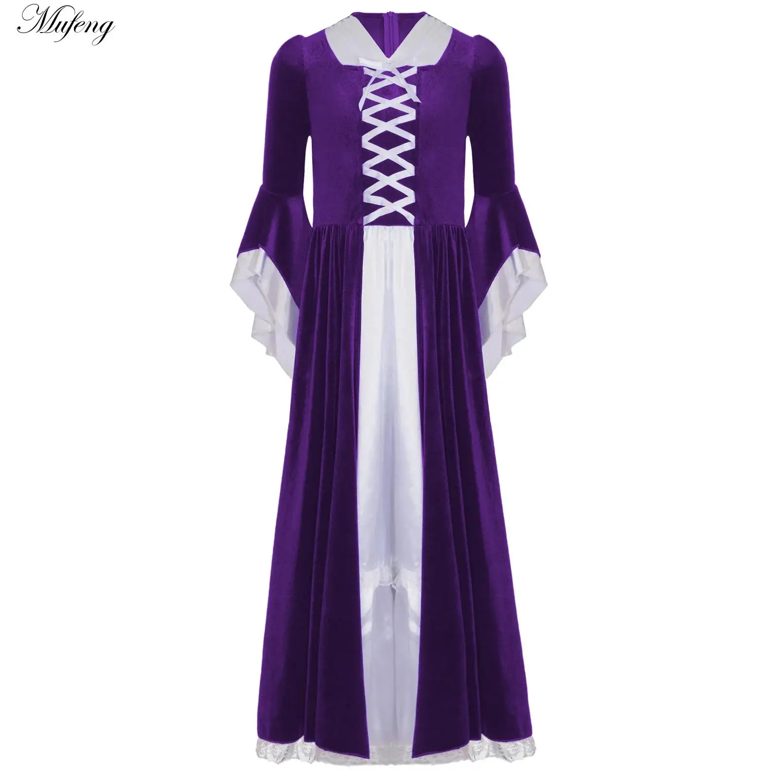 أطفال بنات القرون الوسطى عصر النهضة فستان ريترو المخملية خمر القوطية ماكسي فساتين هالوين تأثيري حلي كرنفال فستان بتصميم حالم