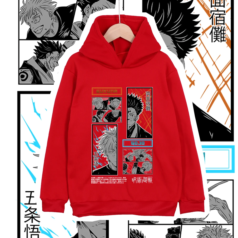 Kids Anime Hoodie Jujutsu Kaisen Gojo Sukuna Print Unisex Cotton Sweatshirt for Boys Girls 100 160cm Cartoon Casual Wear view 5