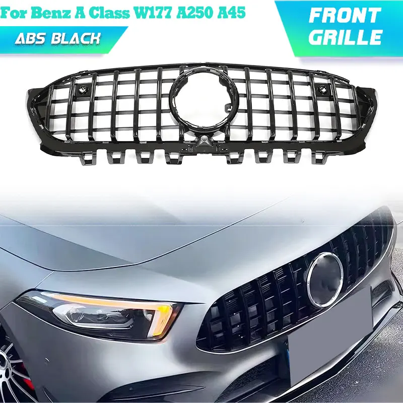 

ABS Black Car Front Bumper Grille for Mercedes-Benz A Class W177 A250 A45 Sport 2019 2020 Replacement Front Grills GT Style