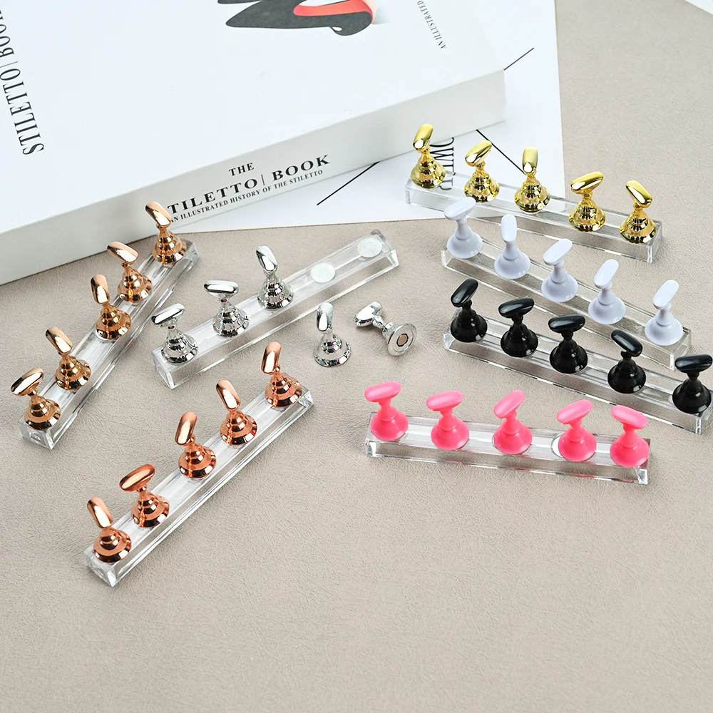 5pcs Chess Borad Magnetic Nail Practice Display Stand False Nail UV Gel Polish Practice Stand principiante Training Nail Art Display