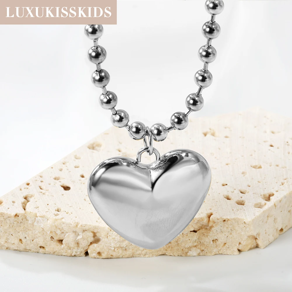 LUXUKISSKIDS New Punk Big Love Heart Pendant Necklace for Women/Girls Beads Chains String Choker Couple Clavicle Collier Jewelry