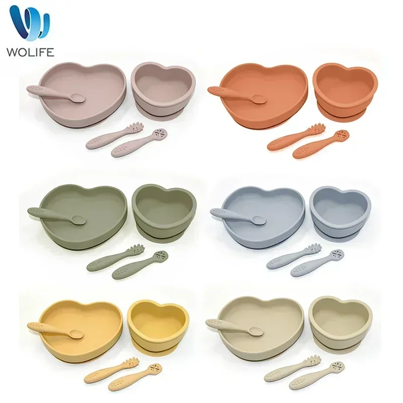 5 stk/set Baby Siliconen Servies Set Kinderen Voeden Plaat Kom Vork Lepel BPA-vrij Food Grade Siliconen Waterdichte Zuig Servies