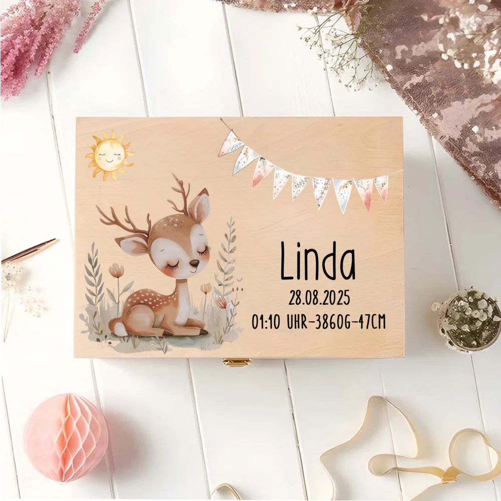 

Персонализированная деревянная коробка для хранения и украшения, идея подарка на крещение или рождение, коробка на память для новорожденного