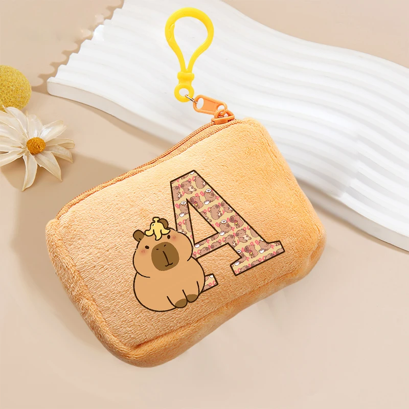 Capybara Coin Purse Letter A-Z Cartoon Square Wallet Fashion Bluetooth Earphone Storage Bag Kawaii Lint Handbags Ornaments Gifts