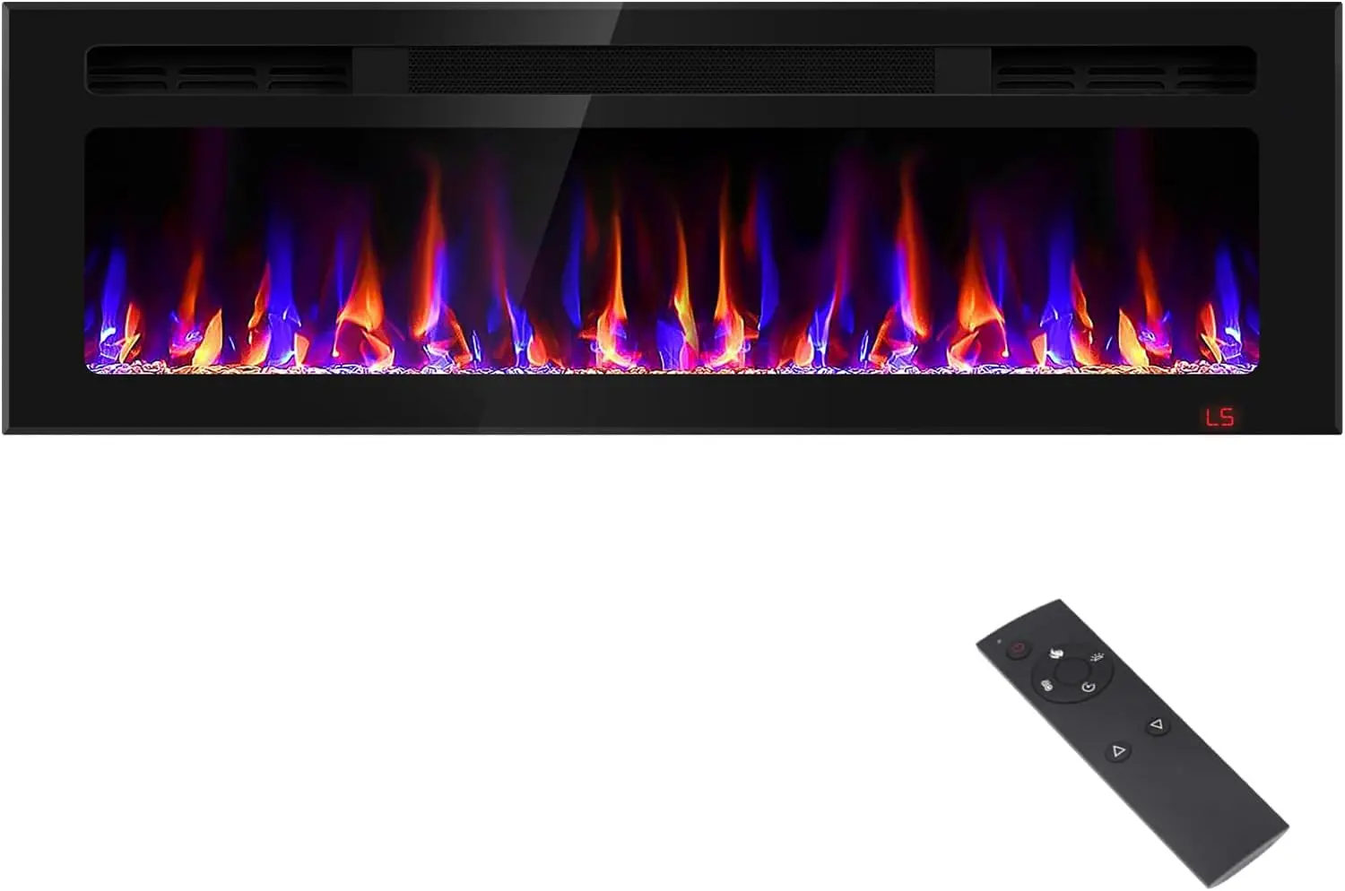 

Indoor Wall Mounted Ultra-Thin Electric Fireplace, Black, Low Noise, Adjustable 12 Flame Colors with Timer Remote Control